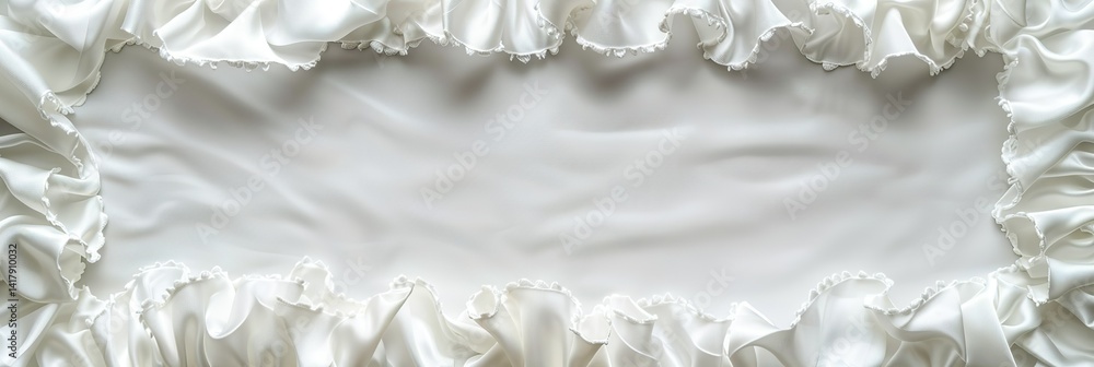Decorative ruffled white fabric border with central empty space Decorative ruffled white fabric border with central empty space