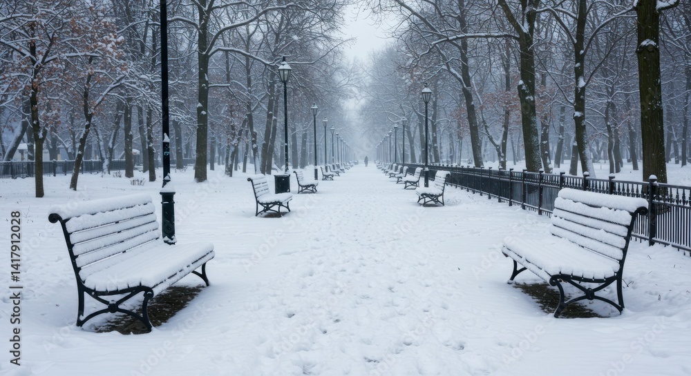 Snowy Park Path Photo Snowy Park Path Photo