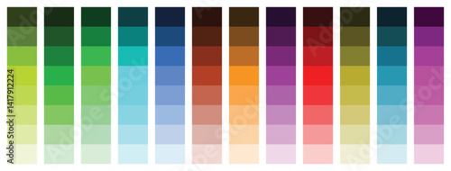 Set of colorful trendy color palettes flat template. Color palette guide. RGB color model vectors. Palette of color swatches for web