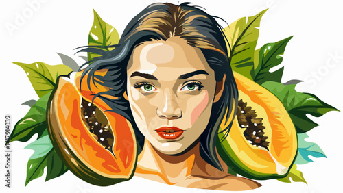 Very beautiful Portrait Papaya isolated white background