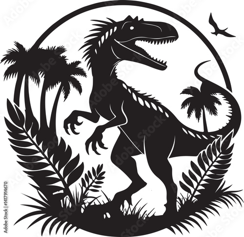 Vector velociraptor silhouette Dinosaur velociraptor hunting and velociraptor dinosaur prehistoric animal
