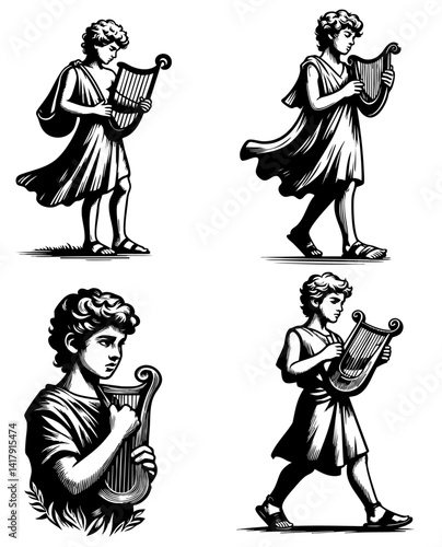 Vector Images of David with Harp - Clipart Bible Story