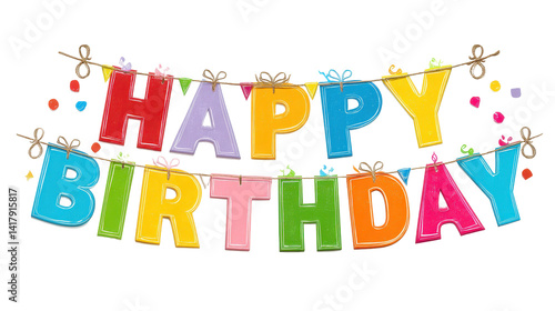 Colorful happy birthday banner for festive celebrations. transparent background