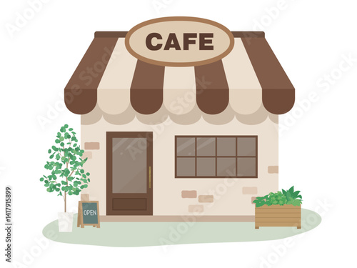 カフェの店舗の外観のイラスト素材