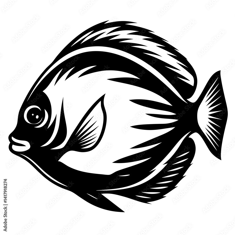 Fototapeta premium Striking Black and White Vector Illustration of a Tropical Fish Species