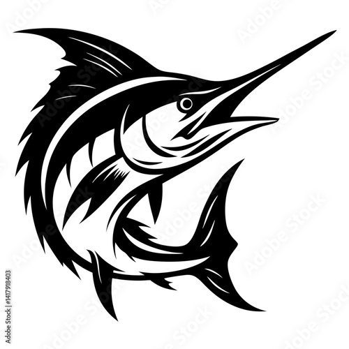 Monochrome Vector Illustration of a Swordfish in a Dynamic Swimming Pose
