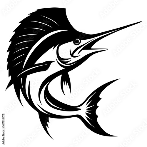 Black and White Vector Illustration of a Swordfish with a Sharp Bill