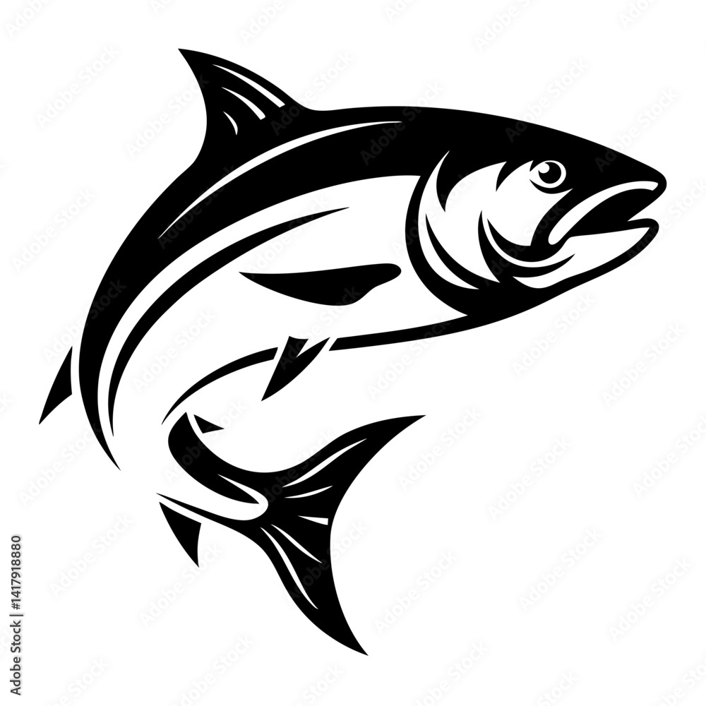 Fototapeta premium Powerful monochrome salmon leaping upwards in a dynamic graphic design