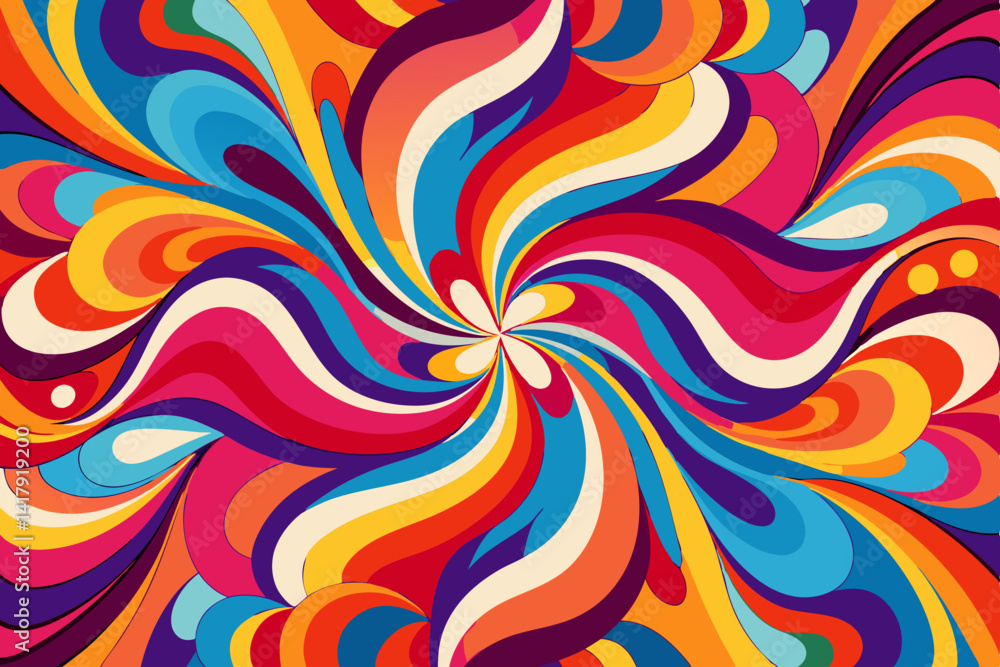 Vibrant psychedelic swirl pattern featuring a kaleidoscope of colors in a retro style design element Vibrant psychedelic swirl pattern featuring a kaleidoscope of colors in a retro style design element