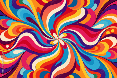 Vibrant psychedelic swirl pattern featuring a kaleidoscope of colors in a retro style design element
