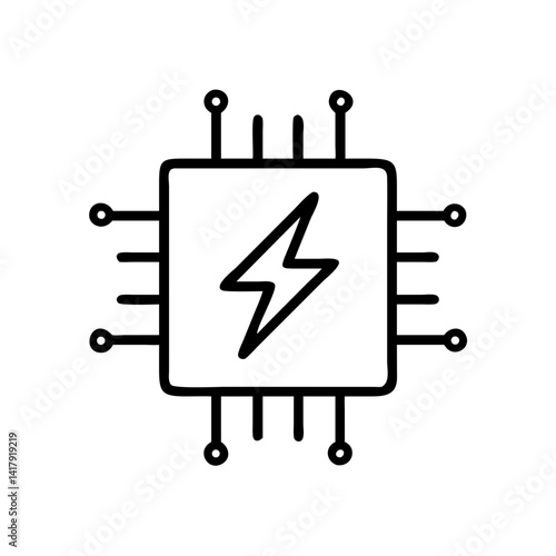 Microchip with Power Bolt Symbol Icon Design