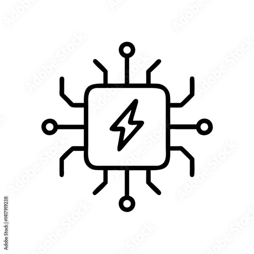 Microchip with Power Bolt Symbol Icon Design