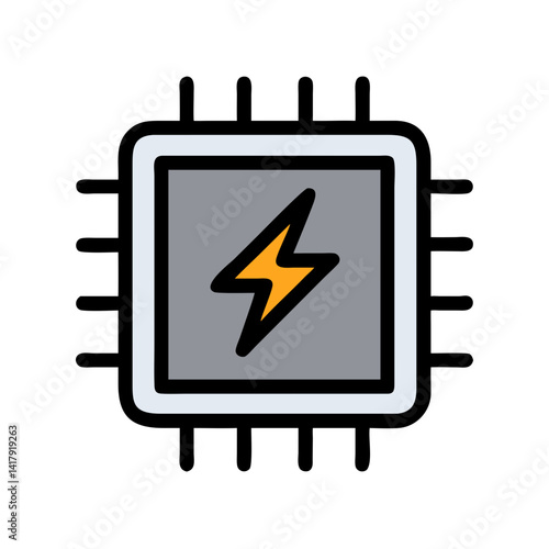Microchip with Power Bolt Symbol Icon Design