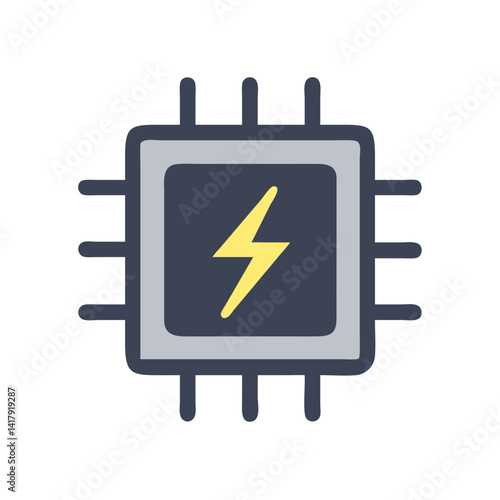 Microchip with Power Bolt Symbol Icon Design