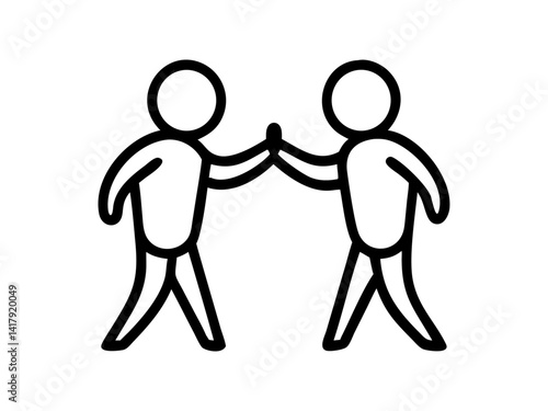Simple black line art of two figures embracing. simple, black line drawing depicts two stylized figures standing side-by-side, arms around each other.