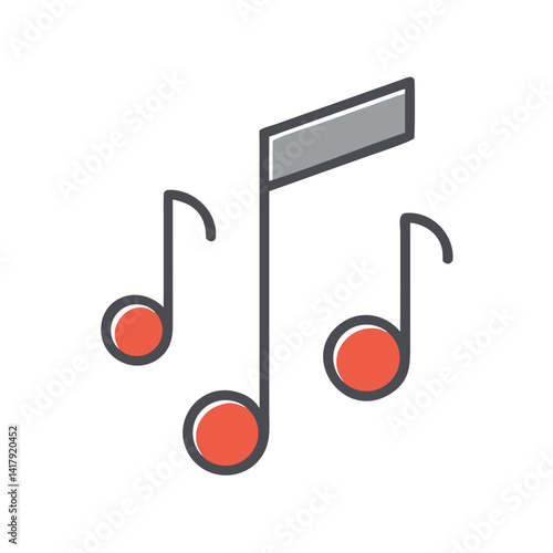Music Icons with Musical Notes in Red and Gray Style  
