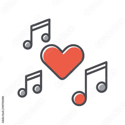 Music notes with heart symbol celebrating love  