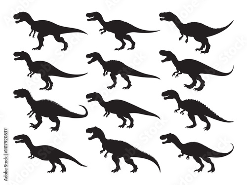 Set of allosaurus vector silhouette