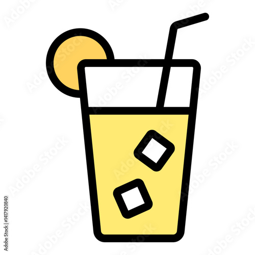 vector illustration of a glass of juice. Iced lemonade vector icon illustration.