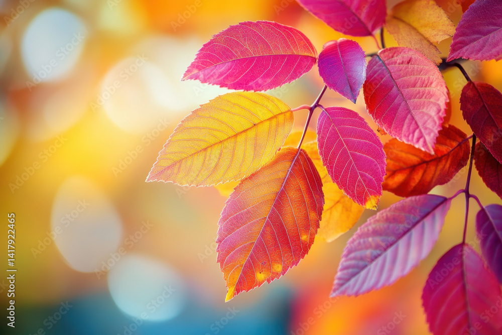 Fototapeta premium Vibrant autumn leaves in a rainbow of colors creating a mesmerizing wallpaper pattern, perfect for invoking the essence of fall all year round.
