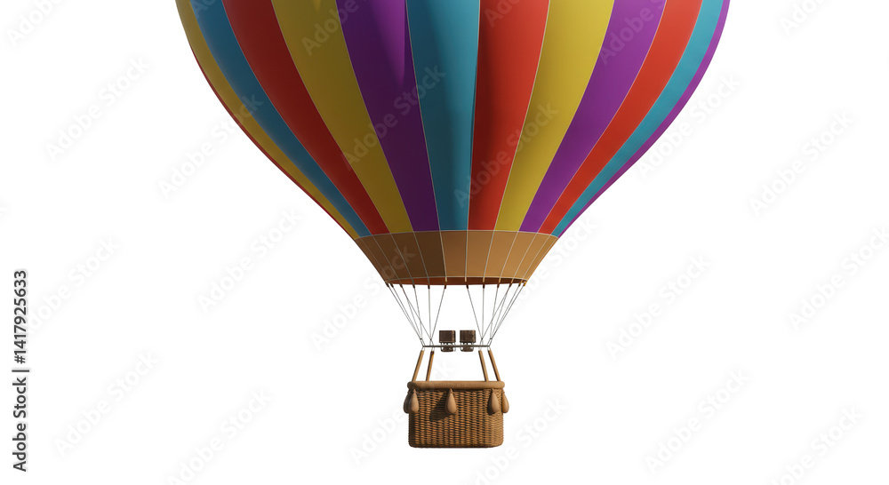 Naklejka premium Isolated Colorful Hot Air Balloon with Wicker Basket