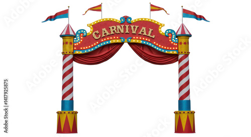 Isolated Carnival Entrance Archway with Lights and Banners