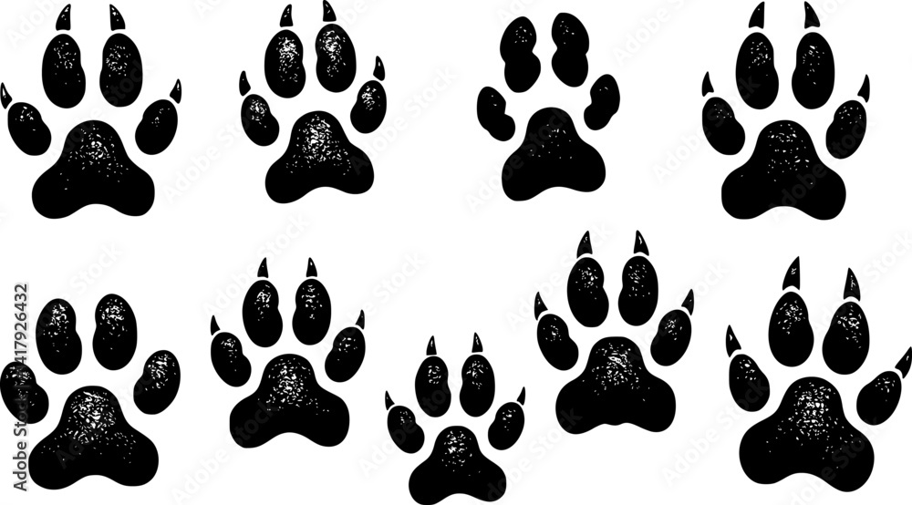 Paw Prints Set, Hand Drawn Sketch Paw Prints Set, Hand Drawn Sketch