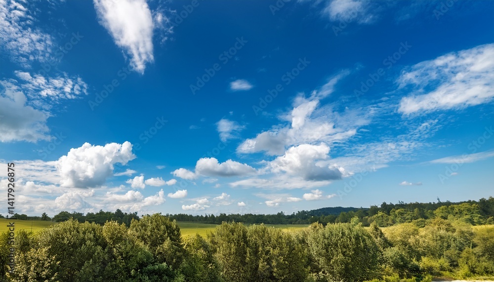 Obraz premium Vibrant Blue Sky with White Clouds in a Beautiful Summer Day