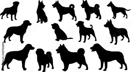 Vector Farm Animals Silhouettes Isolated on White