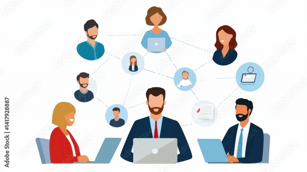 A modern office environment showcasing various elements of collaborative work, including desks, computers, and clear communication channels between team members. A modern office environment showcasing various elements of collaborative work, including desks, computers, and clear communication channels between team members.