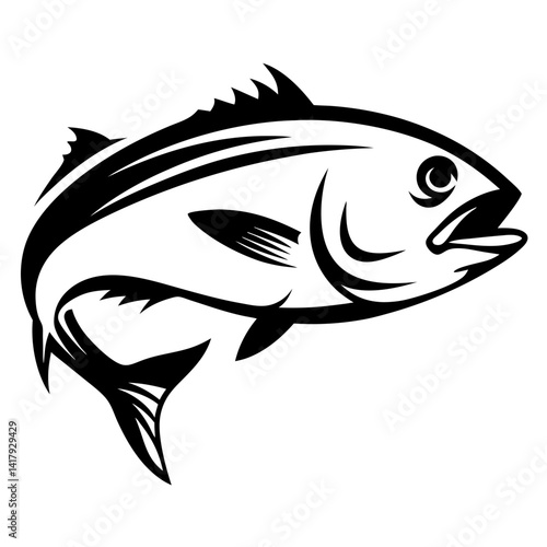 Monochrome Artistic Depiction of a Yellowtail Amberjack Fish in a Dynamic Pose