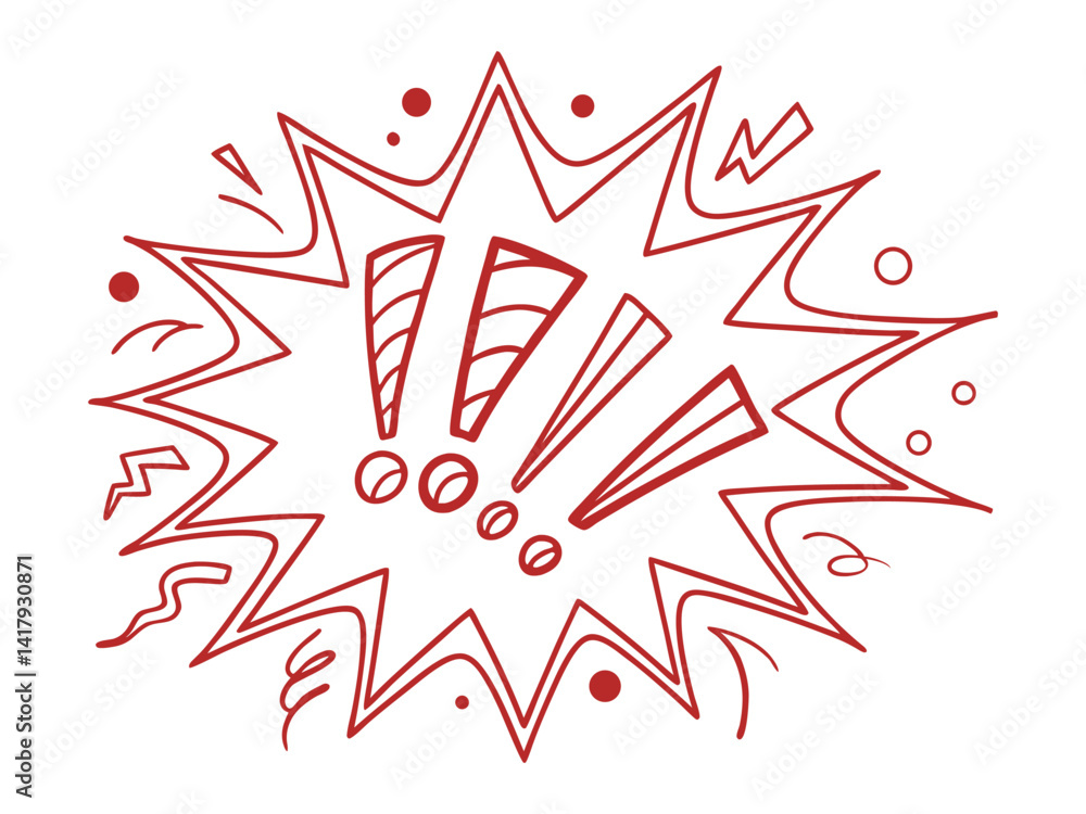 Comic Style Red Explosion with Exclamation Marks Vector Illustration. comic, explosion, exclamation, red, vector, pop, burst, emotion, loud, shock