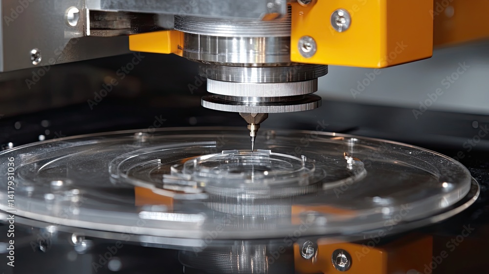 Eyeglass lens edging machine starting precision cut.