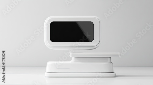 Obraz na płótnie Eye test machine with screen and chin rest, positioned on a spotless white surface. w salonie
