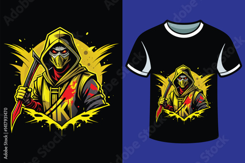 X monster horror , electric green, blood splatter, 4k, cyberpunk, t-shirt design