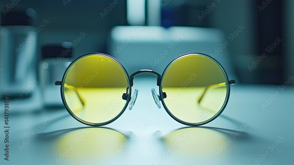 New eyeglass lens glowing under clean white lab light.