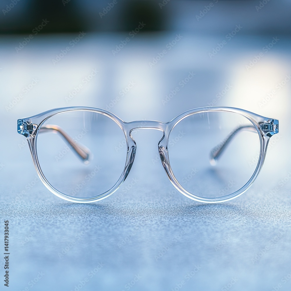 Clear optical lenses for eyeglasses (White table background)