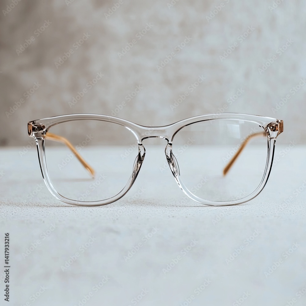 Clear optical lenses for eyeglasses (White table background)