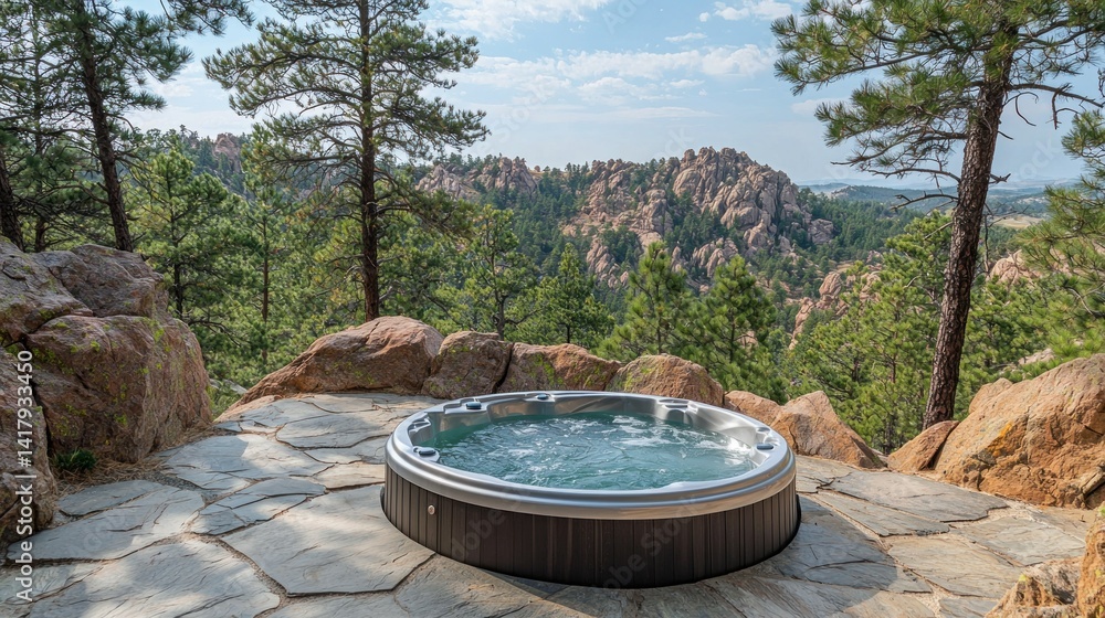 Fototapeta premium Mountaintop Hot Tub with Panoramic Views