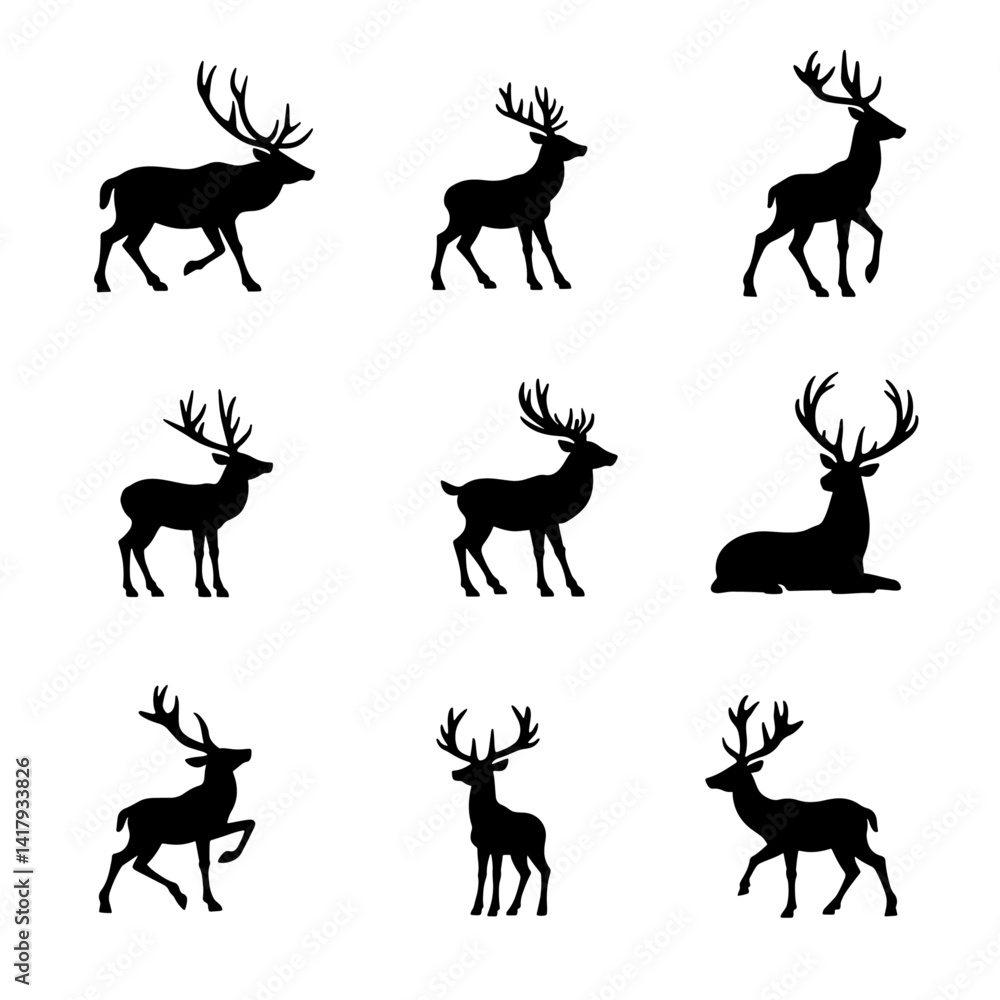 Fototapeta premium Set of deer silhouettes