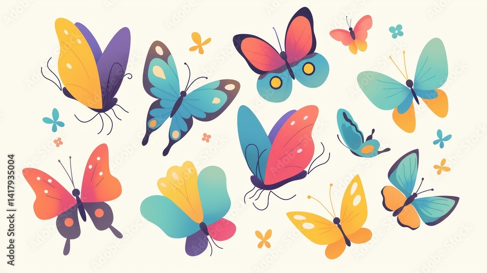 Bright Colorful Butterflies on Cream Background Bright Colorful Butterflies on Cream Background