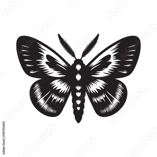 Elegant Moth silhouette, capturing nocturnal beauty – Moth illustration – Minimalist Moth vector – Insect silhouette

