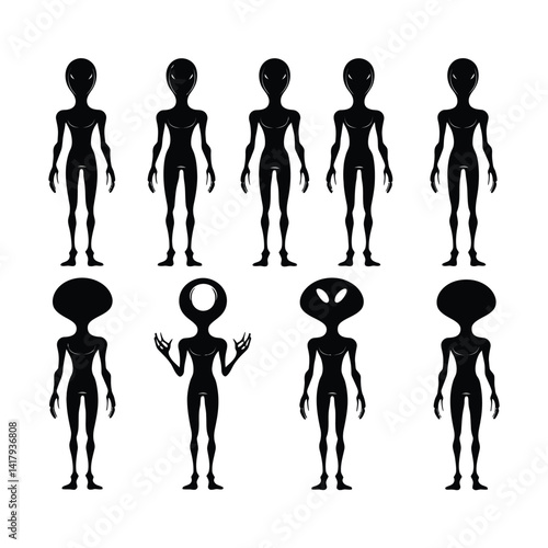 Silhouettes Set of Alien, Space
