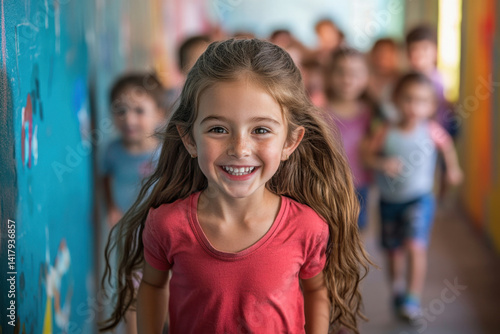 Wallpaper Mural Young girl smiling against wall. Torontodigital.ca