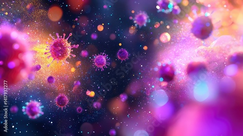 Wallpaper Mural Colorful virus particles floating in space, intricate spikes and patterns highlighted in detail Torontodigital.ca