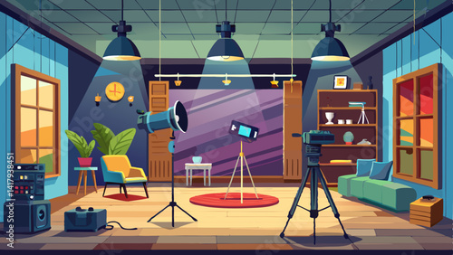 Interior of modern photo studio with professional equipment