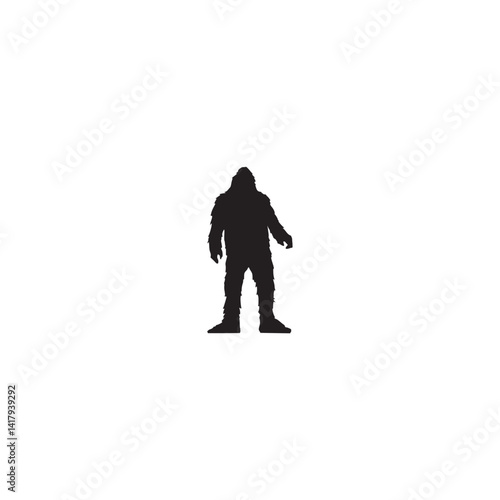 Mysterious bigfoot silhouette standing tall on isolated white background
