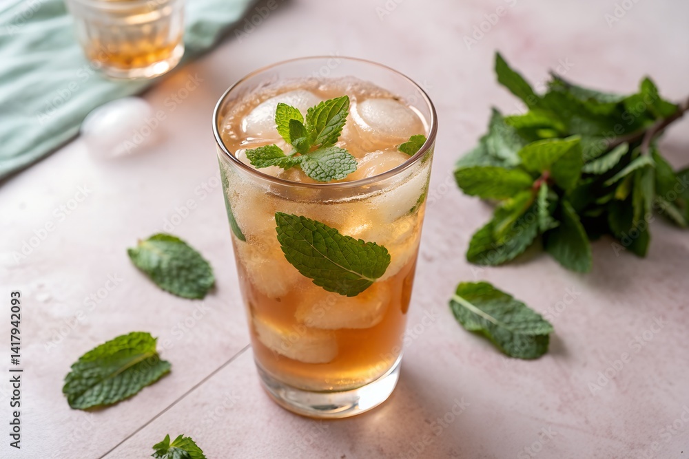 Fresh mojito cocktail with lime and mint in a glass with ice and lemon for a refreshing summer drink Fresh mojito cocktail with lime and mint in a glass with ice and lemon for a refreshing summer drink