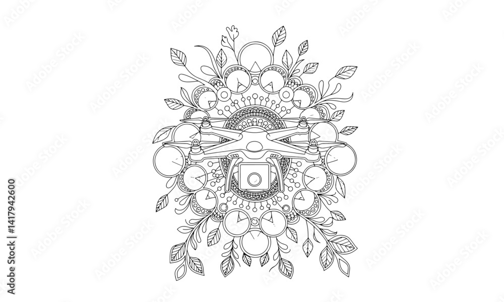 Fototapeta premium A slightly warped drone among mandela models, showcasing diversity in tech structures.