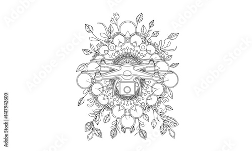 A slightly warped drone among mandela models, showcasing diversity in tech structures.